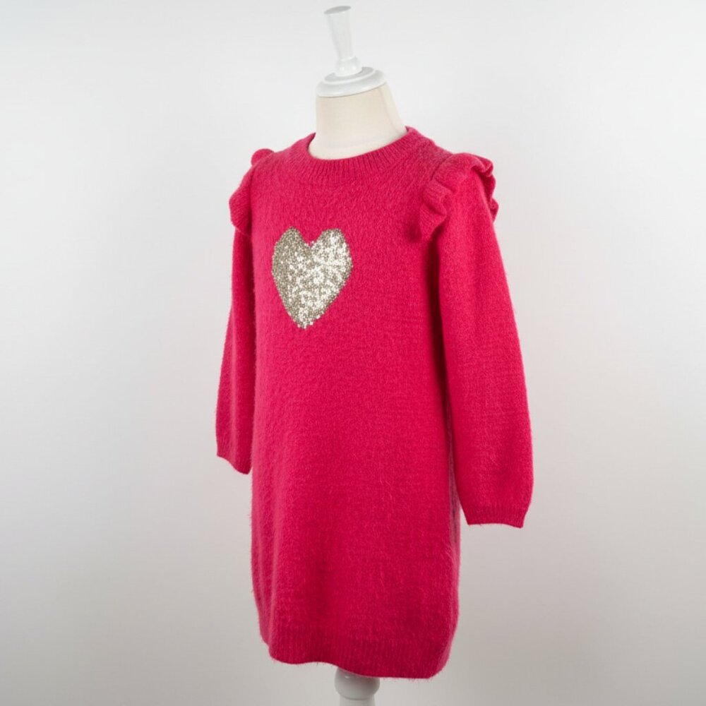 Pink Sweater Dress with Heart Girls XS 4/5